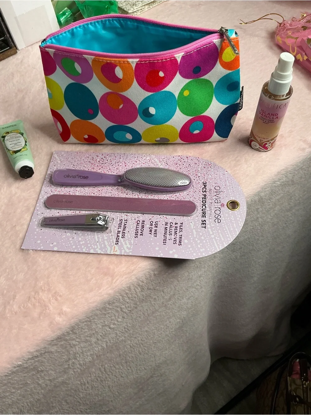 Self-Care Beauty Bundle w/ Cosmetic Bag • Pedicure Set • Hand Cream • Body